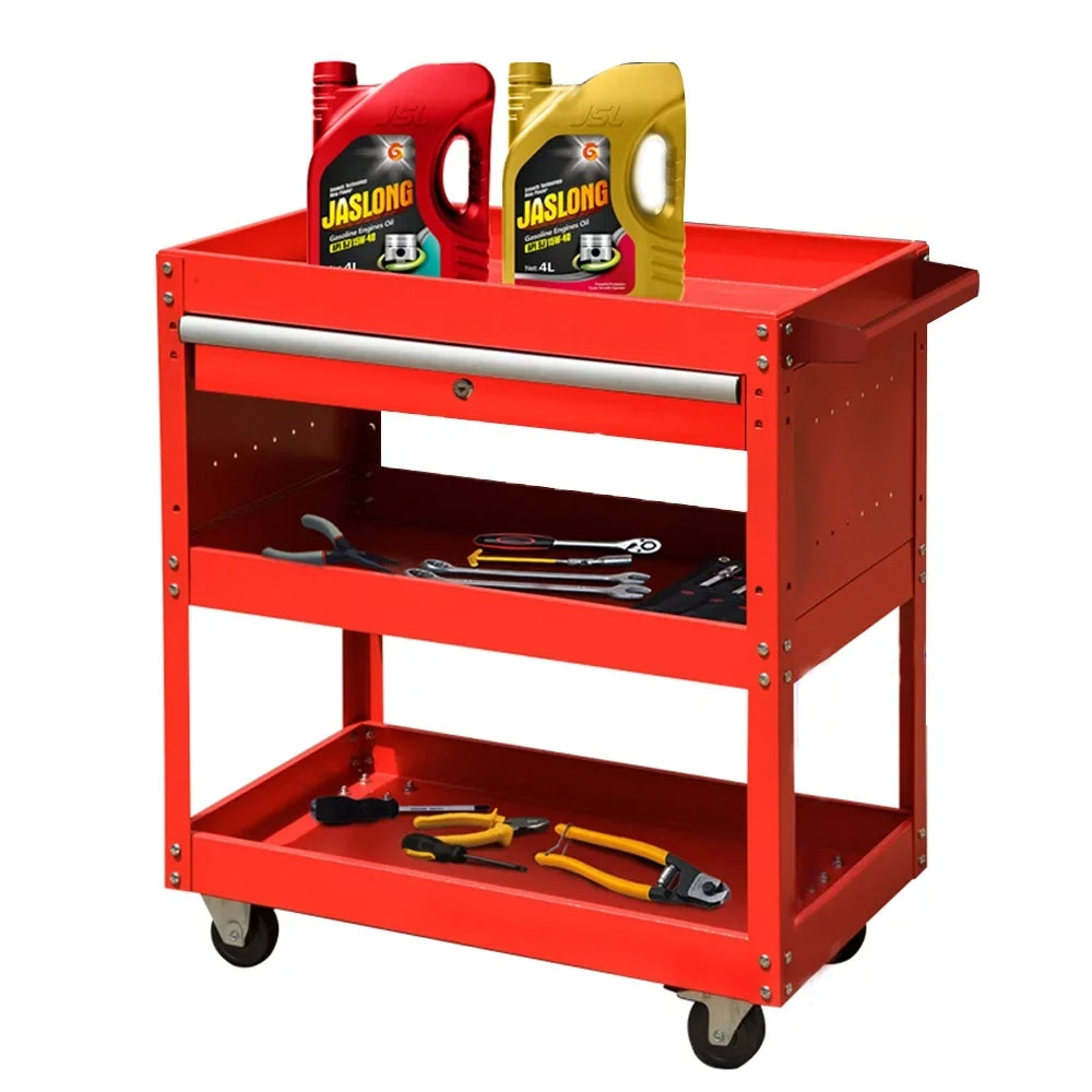 Odaof 3 Tier Rolling Tool Cart,Tool Chest and Tool Organizer with Wheels and Drawer,330 lbs Capacity Utility Cart for Garage Warehouse(Red)