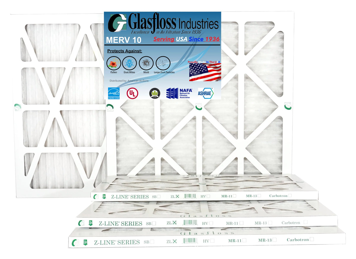 Glasfloss 24x36x1 - MERV 10 -Qty:4 - Furnace Air Filter - Made in USA (Actual Size: 23.5 x 35.5x7/8 inch)
