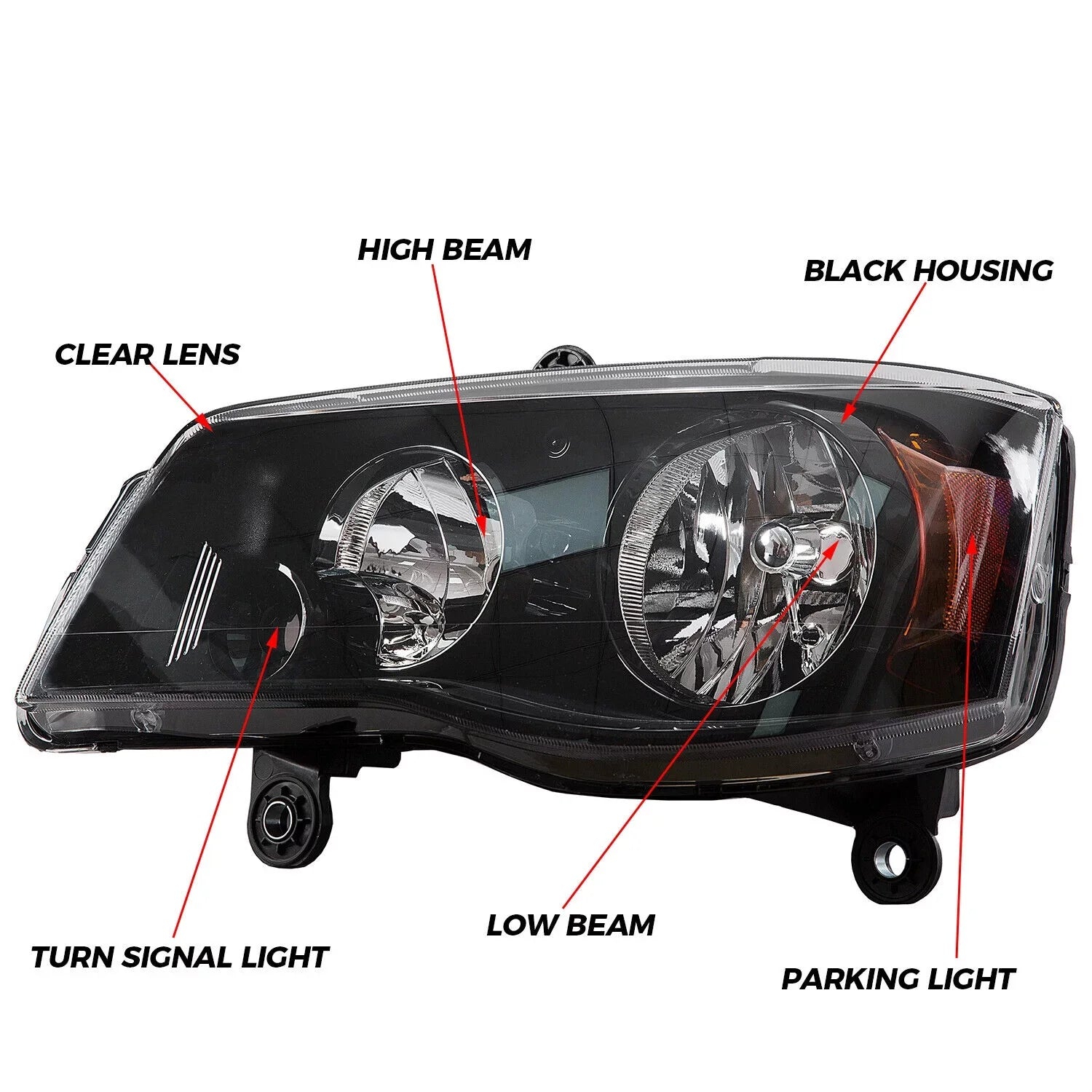 Kojem Pair Black Housing Headlights Headlamps for 2011-2020 Dodge Grand Caravan 2008-2016 Chrysler Town & Country (Driver Passenger)