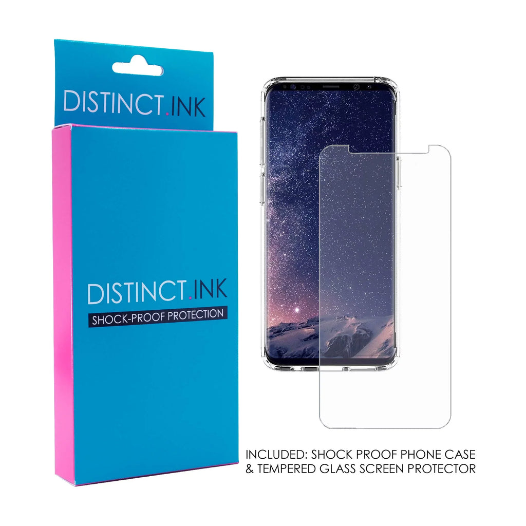 DistinctInk Clear Shockproof Hybrid Case for Samsung Galaxy S9 (5.8" Screen) - TPU Bumper, Acrylic Back, Tempered Glass Screen Protector - Faith, Hope & Love - Cross & Leaves