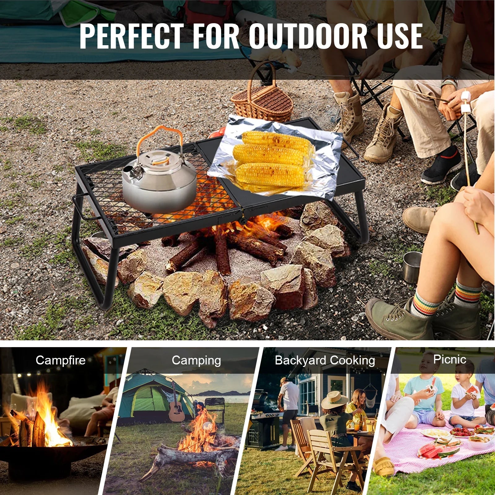 Folding Campfire Grill Portable Camping Fire Pit Steel Outdoor BBQ Picnic