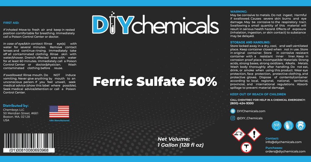 DiyChemicals Ferric Sulfate 50% - Clarification and Dissolved Air Flotation and Waste Water Treatment - Made in USA (1Quart)