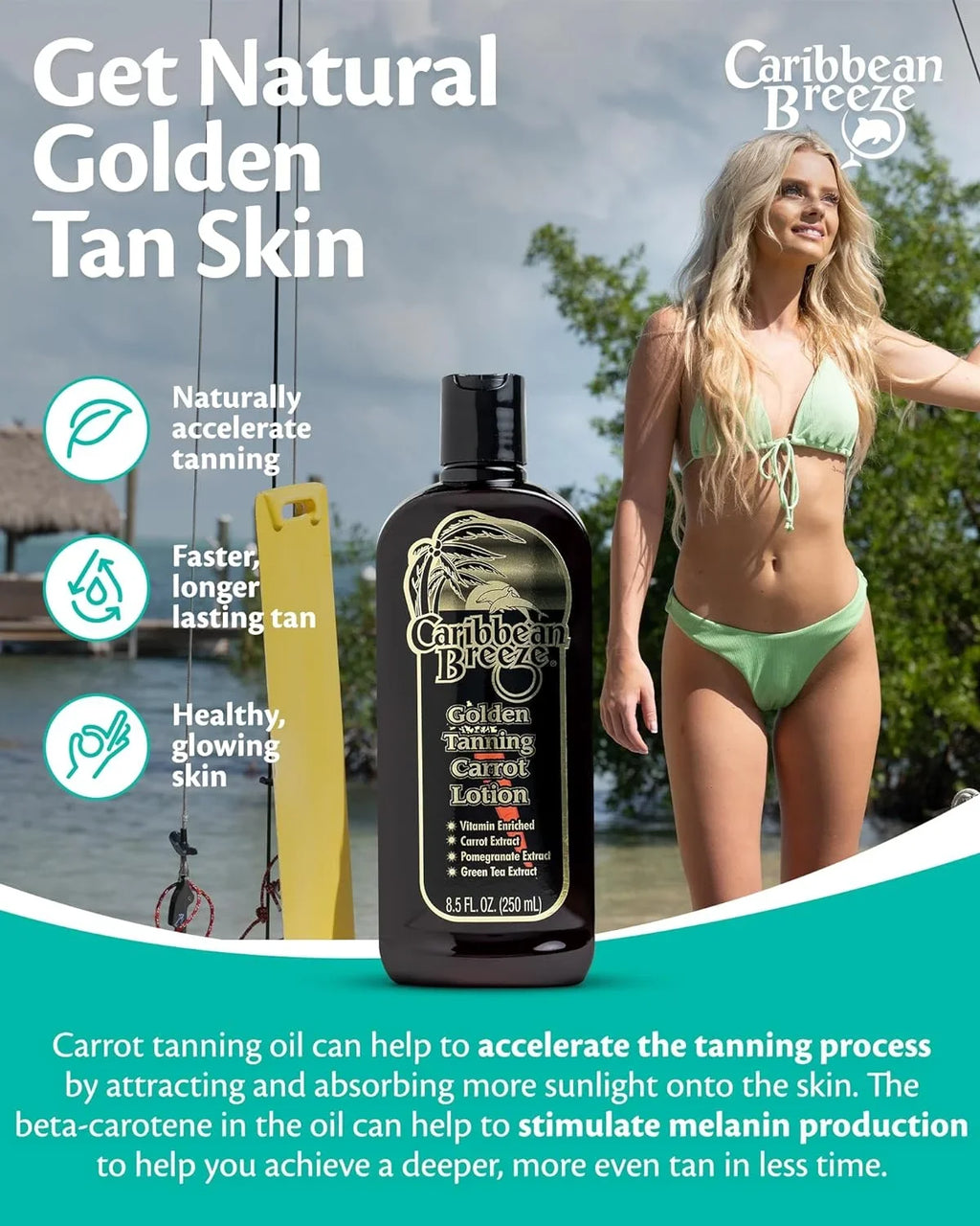 Golden Carrot Sun Tanning Accelerator , Natural Tanning With Pomegranate Aloe Extracts, Rich In Oxidants, Moisturizes The Skin, And Anti-Aging Properties, 8.5 Oz (250 Ml)