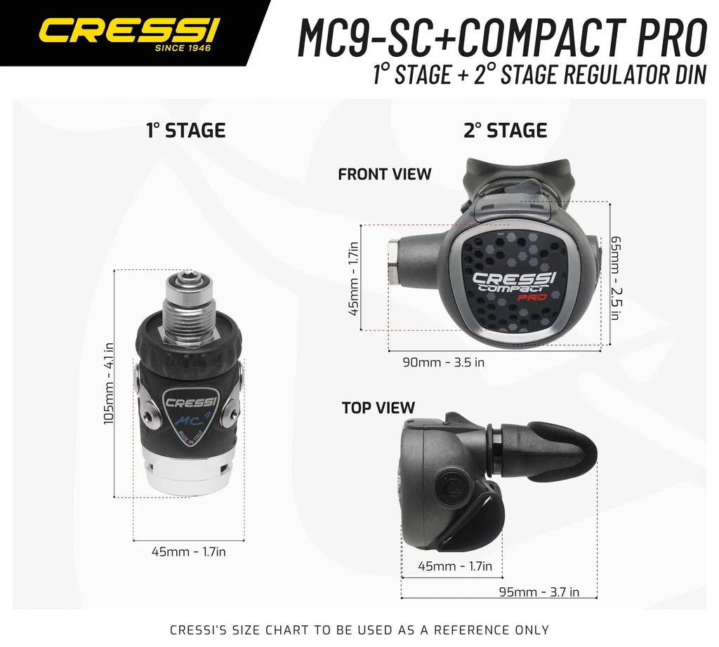 Cressi Ideal Scuba Diving Regulator for Beginners and Travelers - Hyperbalanced Diaphram 1st Stage, Compact 2nd Stage - MC9-SC/Compact Pro: Made in Italy