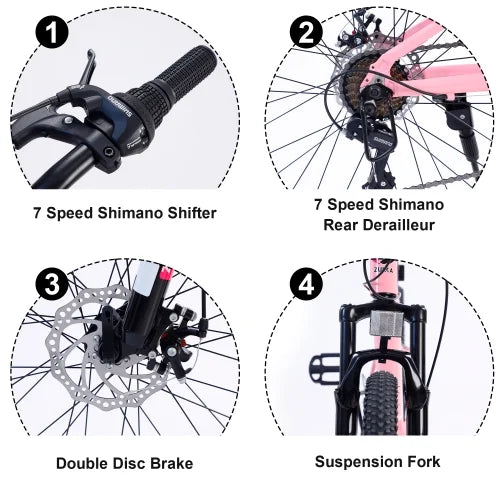 Mountain Bike for Girls and Boys Mountain 24 inch shimano 7-Speed bike,Suspension fork,Aluminum alloy Frame,10 inch Frame
