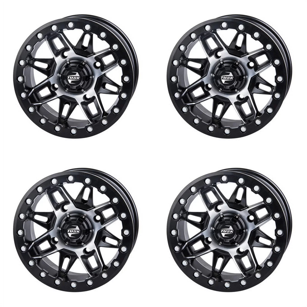 (4 Pack) 4/137 Tusk Wasatch Beadlock Rim 15x7 5.0 + 2.0 Machined/Black For CAN-AM Defender HD10 Pro XT 2020-2022