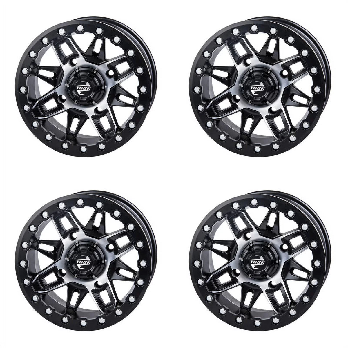 (4 Pack) 4/137 Tusk Wasatch Beadlock Rim 15x7 5.0 + 2.0 Machined/Black For CAN-AM Defender HD10 Pro XT 2020-2022