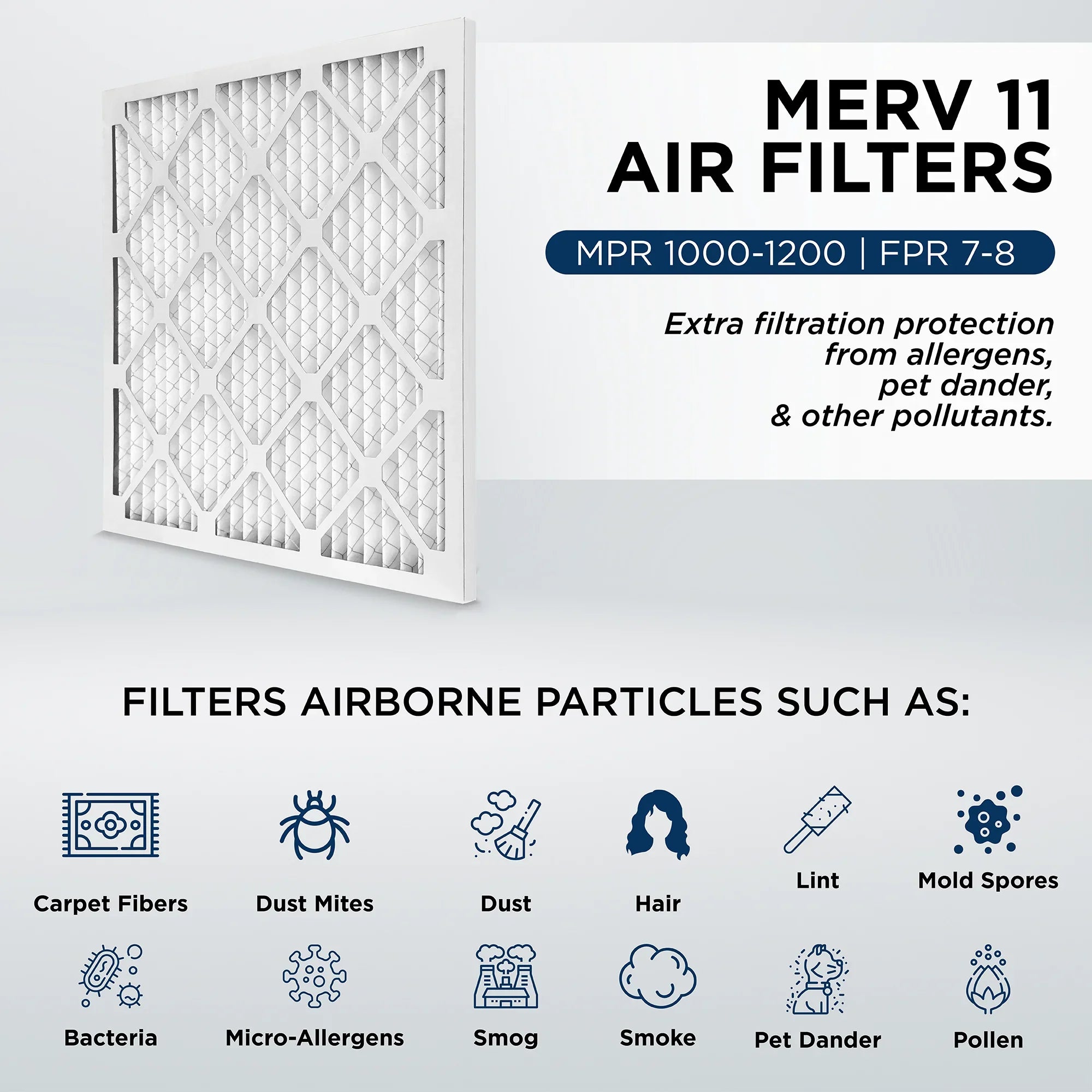 12x20x2 MERV 11, MPR 1000 Pleated AC Furnace 2" Air Filters by Pamlico. Case of 12. Actual Size: 11-1/2 x 19-1/2 x 1-3/4