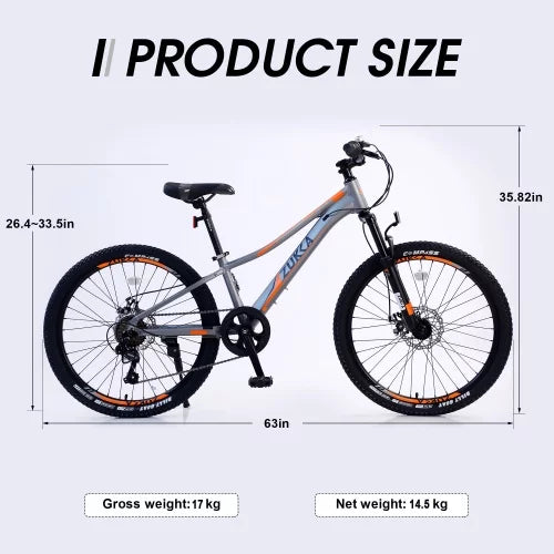 Mountain Bike for Girls and Boys Mountain 24 inch shimano 7-Speed bike,Suspension fork,Aluminum alloy Frame,10 inch Frame