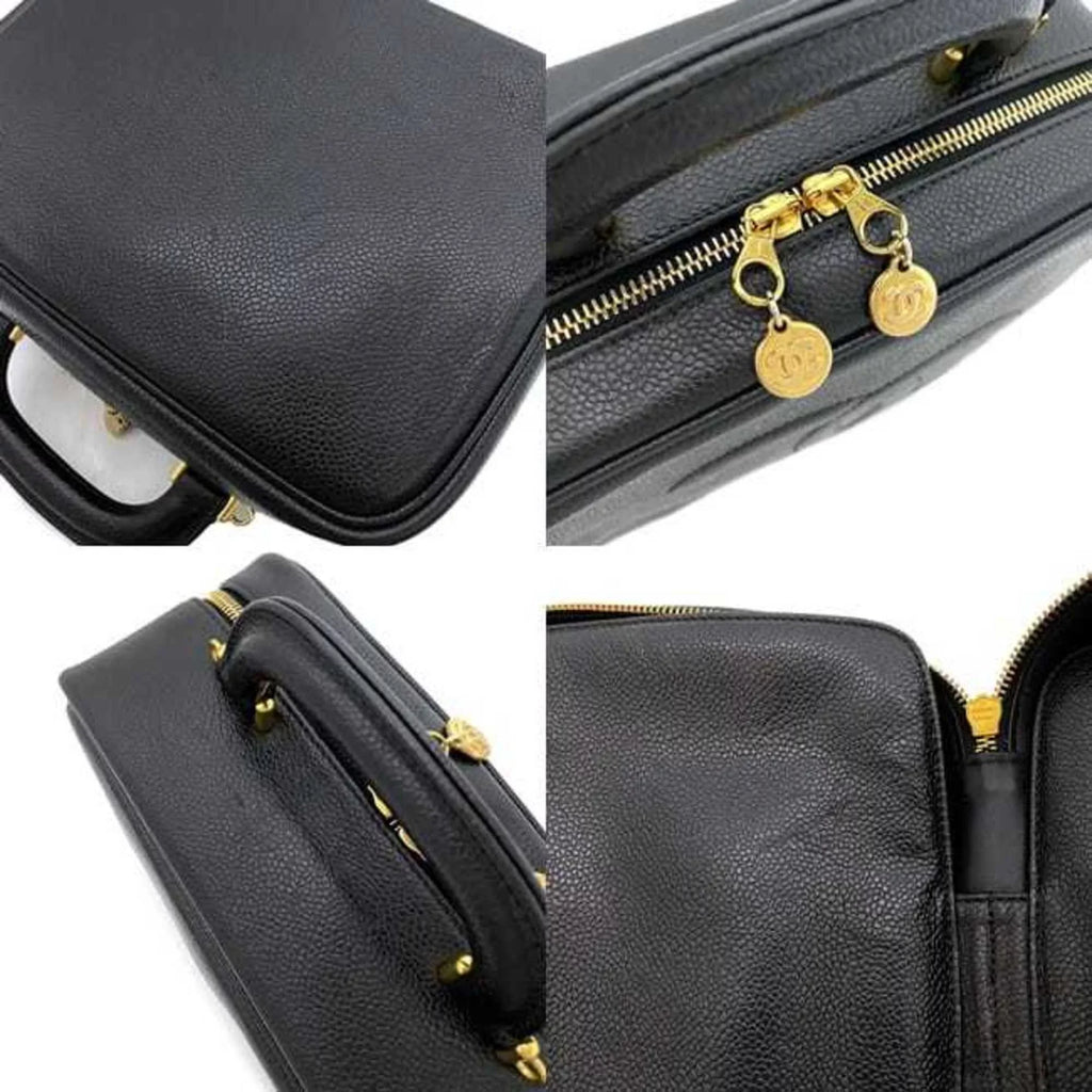 Pre-Owned Chanel Handbag Vanity Bag Black Gold Cocomark A07061 Leather GP Caviar Skin 4th CHANEL Stitch (Good)