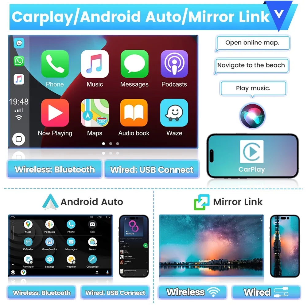 Podofo 2+32G for Toyota Camry 2006-2011 Car Stereo Radio Wireless Carplay Android Auto Mirror Link 9'' Touchscreen HD 1080P WIFI GPS Hifi FM Bluetooth, AHD Backup Camera