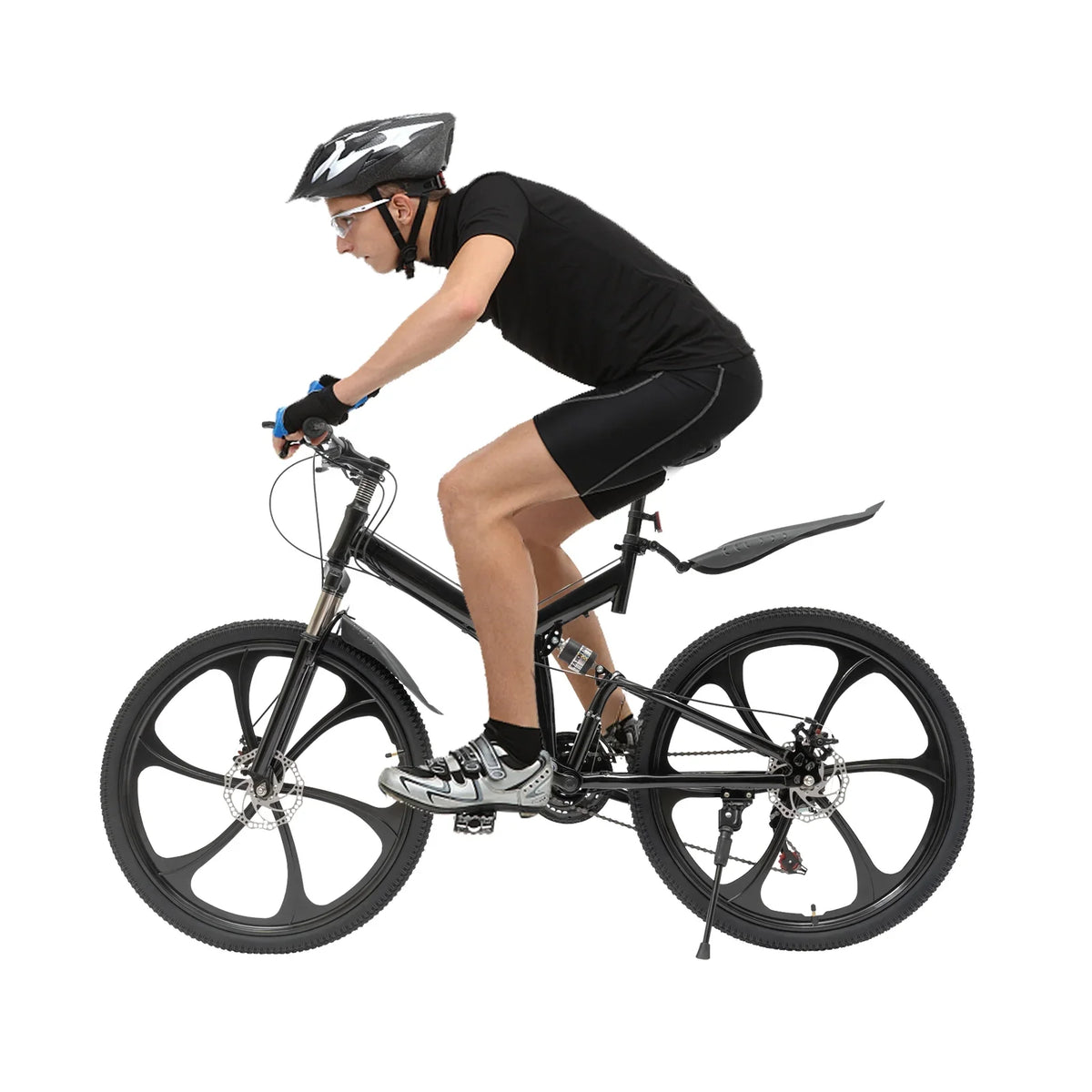 Folding Mountain Bike, 26" 21-Speed Height Adjustable Steel Frame Shifter City Two-wheeler for Men & Women Double Disc Brake Black