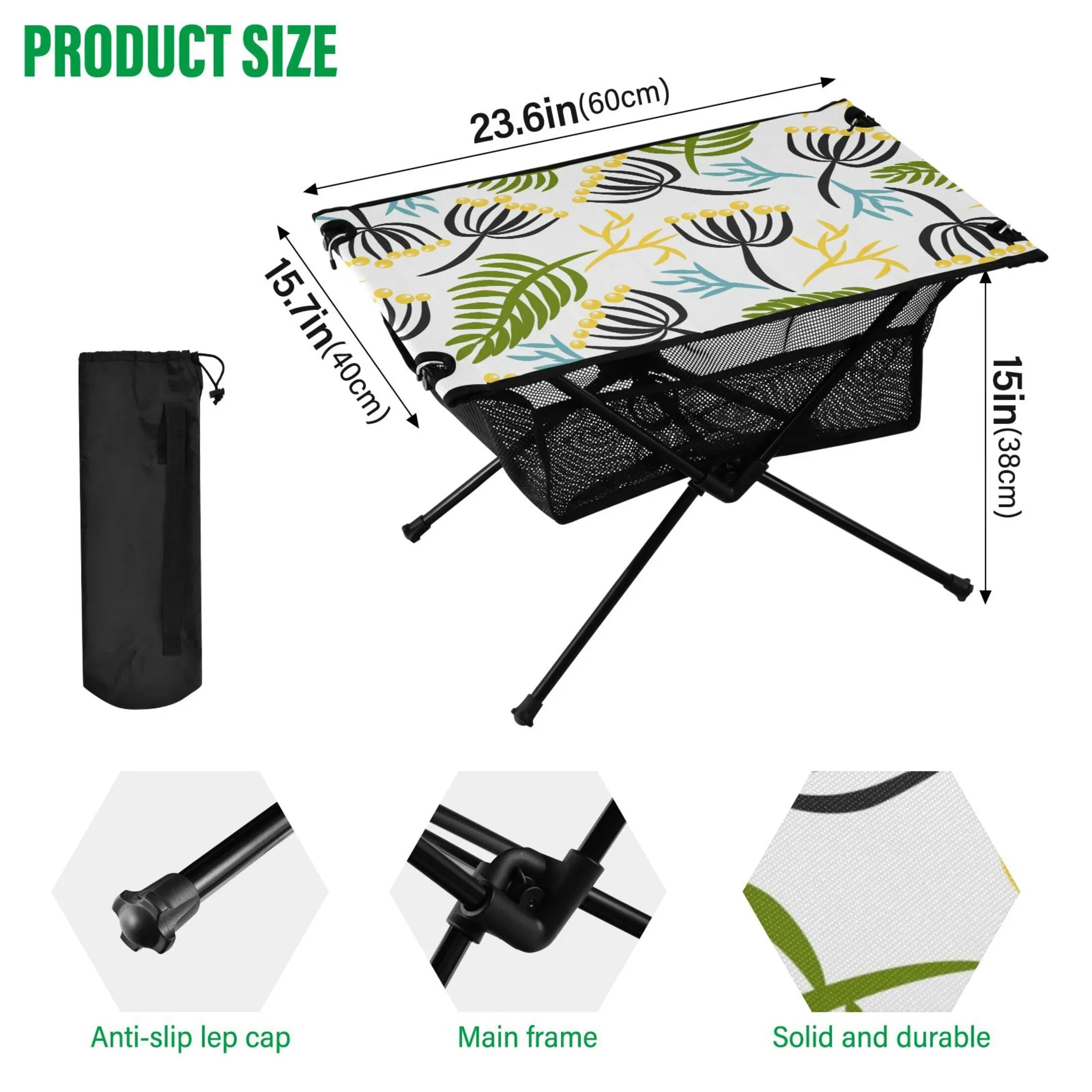 Leaves Camping Folding Table Portable Beach Table with Storage Bag Compact Picnic Table for Outdoor Travel Fishing BBQ