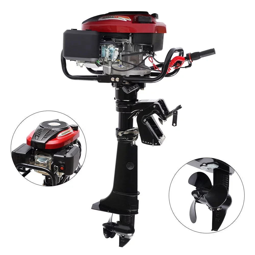 Wuzstar 4-Stroke 7 Outboard Motor Fishing Boat Yacht Engine Motor Air Cooling 196CC