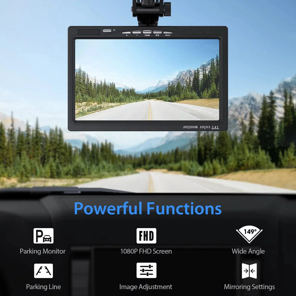 eRapta Backup Camera 7'' 1080P Front & Rear View Monitor Back up Camera for Car or Truck IP69 Waterproof Night Vision DIY Grid Lines AY7