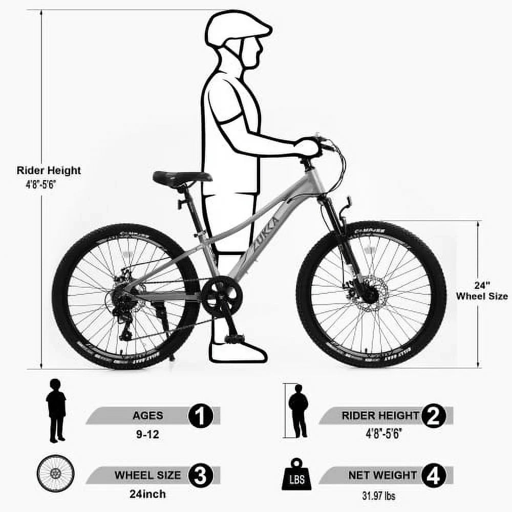 Mountain Bike for Girls and Boys Mountain 24 inch shimano 7-Speed bike,Suspension fork,Aluminum alloy Frame,10 inch Frame