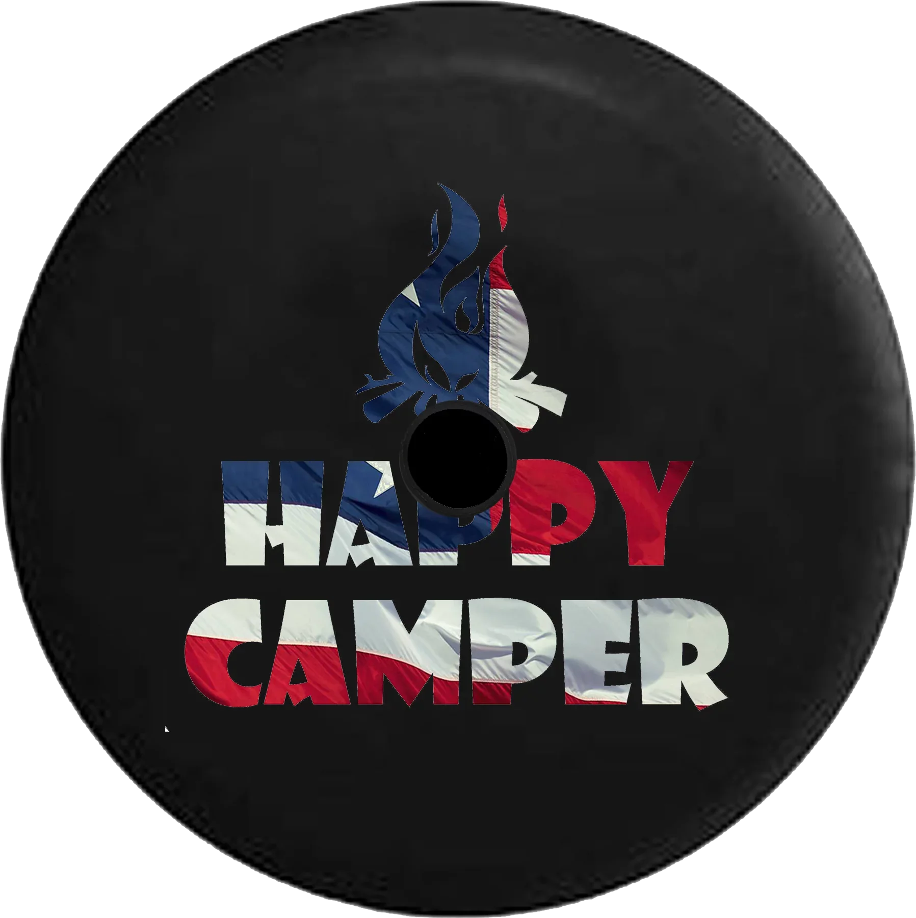 2018 2019 Wrangler JL Backup Camera Happy Camper Campfire Waving American Flag Spare Tire Cover for Jeep RV 33 Inch