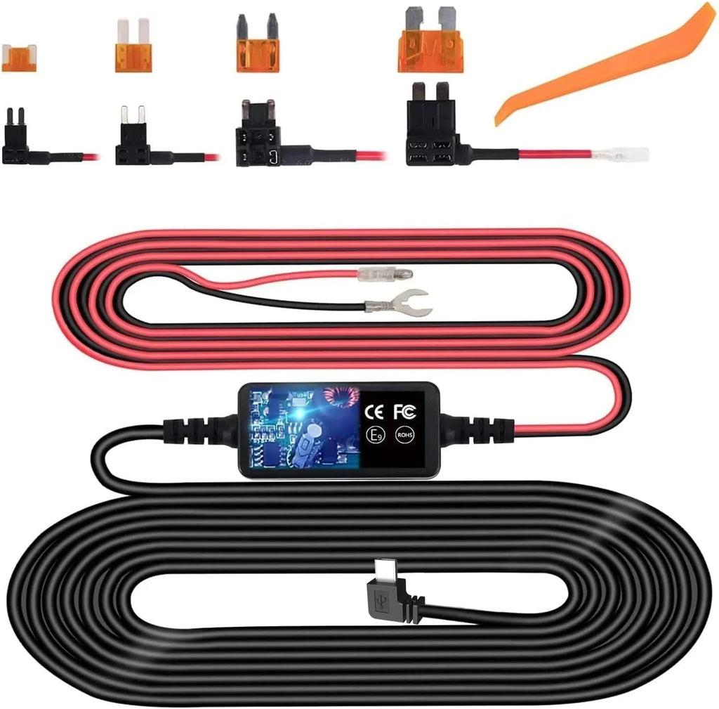 Dash Cam Hardwire Kit,Type-C Hard Wire Kit,USB C Hard Wire Kit Fuse for Dashcam, Plozoe 12V-24V to 5V Car Dash Camera