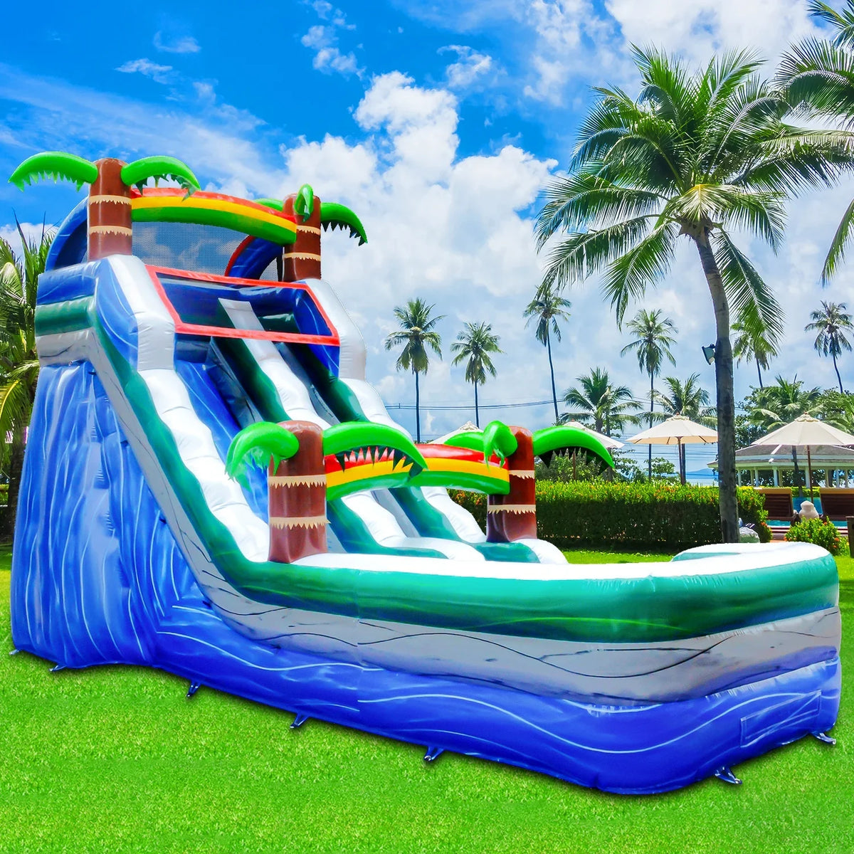 GOOSH 16 ft Palm Tree Inflatable Water Slide with Air Blower, Kids Blow Up Water Slide, Outdoor Commercial Water Slide-Climbing Wall, Slides & Splash Pool