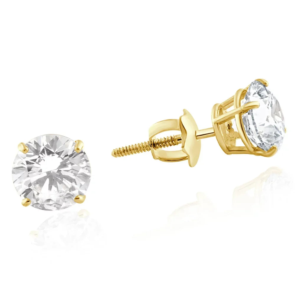 Pompeii 2 Carat Lab Created Diamond Studs 14K Yellow Gold With Screw Backs (F,SI)