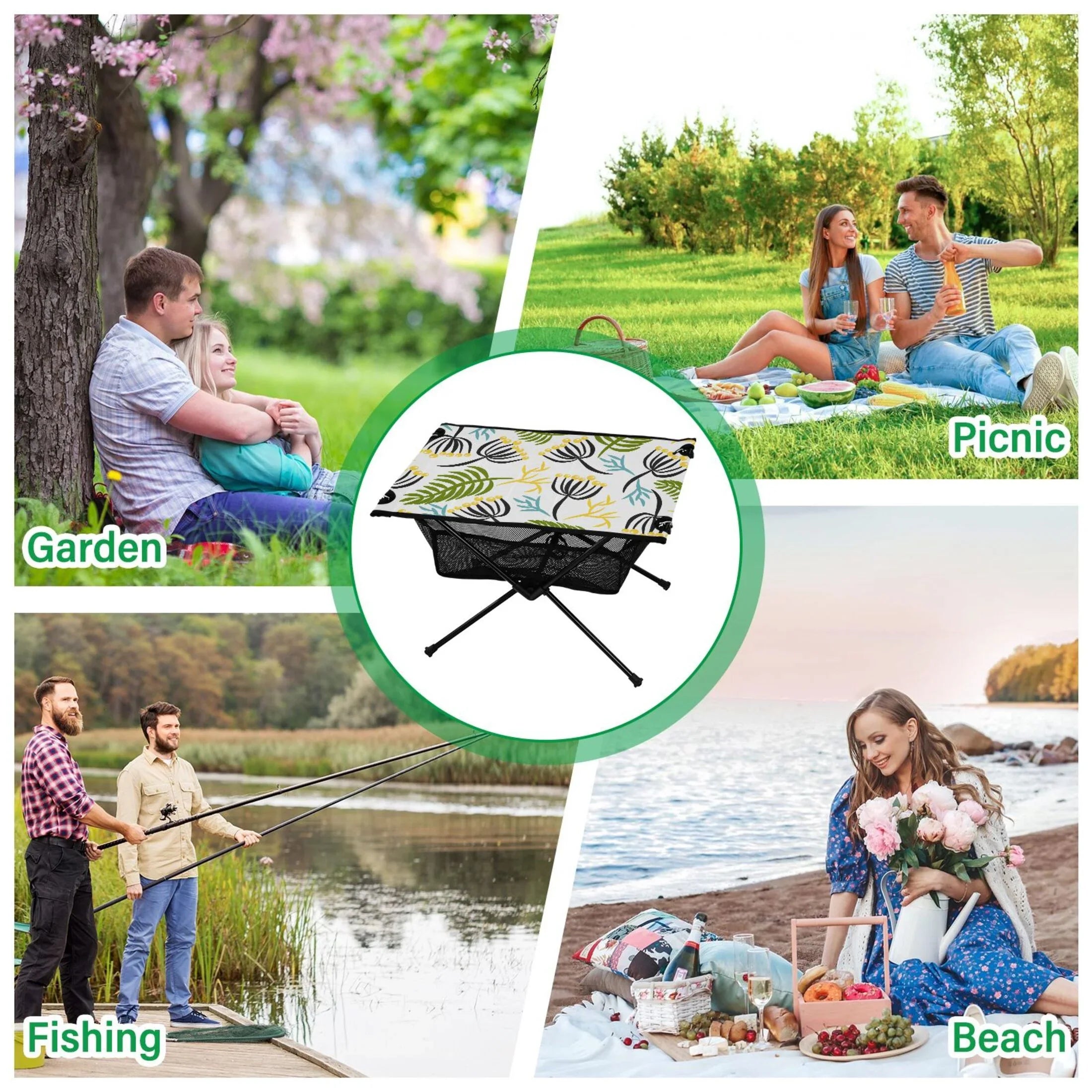 Leaves Camping Folding Table Portable Beach Table with Storage Bag Compact Picnic Table for Outdoor Travel Fishing BBQ