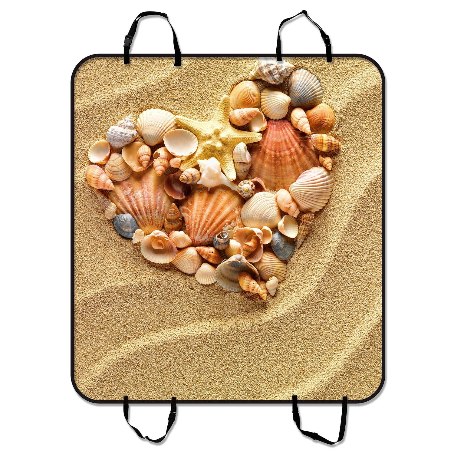 GCKG Made Love Heart Of Sea Shells Starfish Beach Pet Car Chair Cover Dog Car Chair Mat Hammock Cargo Mat Trunk Mat For Cars Trucks and SUV 54x60 inches