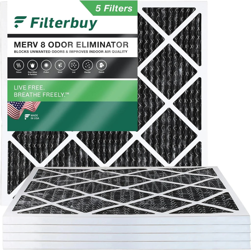 Filterbuy 18x18x1 MERV 8 Odor Eliminator Pleated HVAC AC Furnace Air Filters with Activated Carbon (5-Pack)