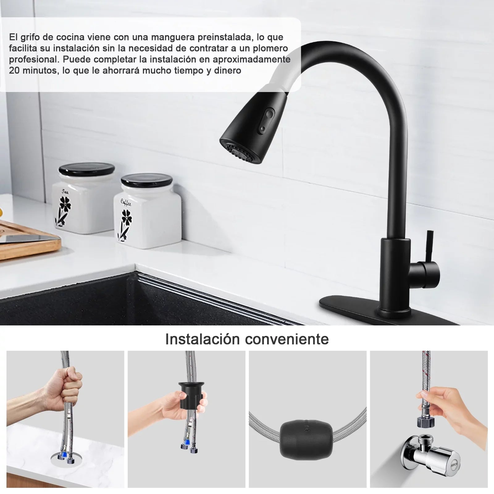 Kitchen Faucet with Pull Down Sprayer, High Arc Single Handle Kitchen Sink Faucet with Deck Plate, Commercial Modern Stainless Steel Kitchen Faucets for Kitchen, RV, Bar, Silver