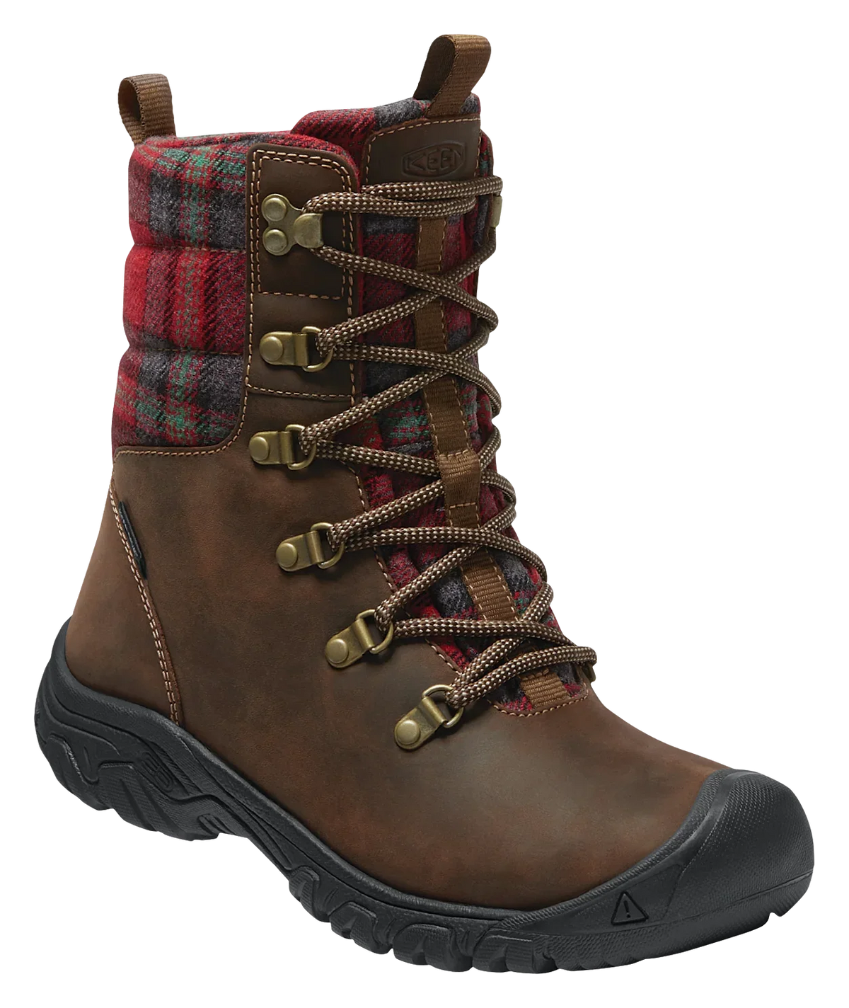 Refurbished KEEN Greta Insulated Waterproof Boots for Ladies - Dark Brown/Red Plaid - 8M