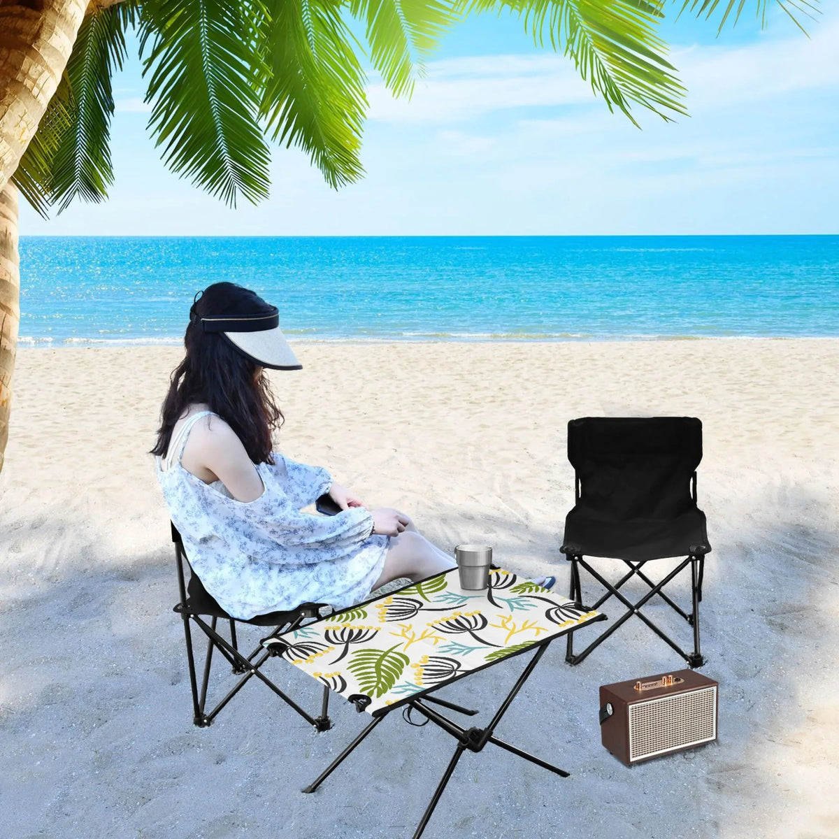 Leaves Camping Folding Table Portable Beach Table with Storage Bag Compact Picnic Table for Outdoor Travel Fishing BBQ