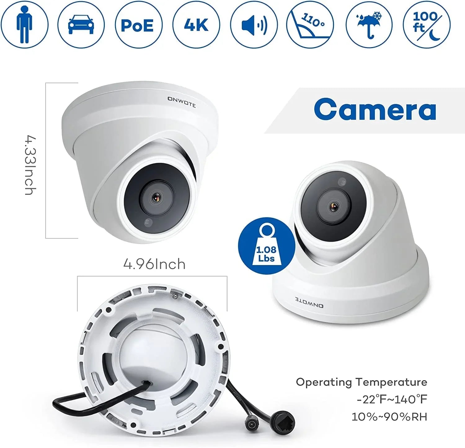 ONWOTE 16 Channel 4K 8MP PoE Security Camera System, AI-Human-Detection, 16CH 8MP NVR with 4TB HDD for 24/7 Recording, 8pcs Commercial 4K PoE IP Cameras Wired with Audio, 2-Storage-Bay