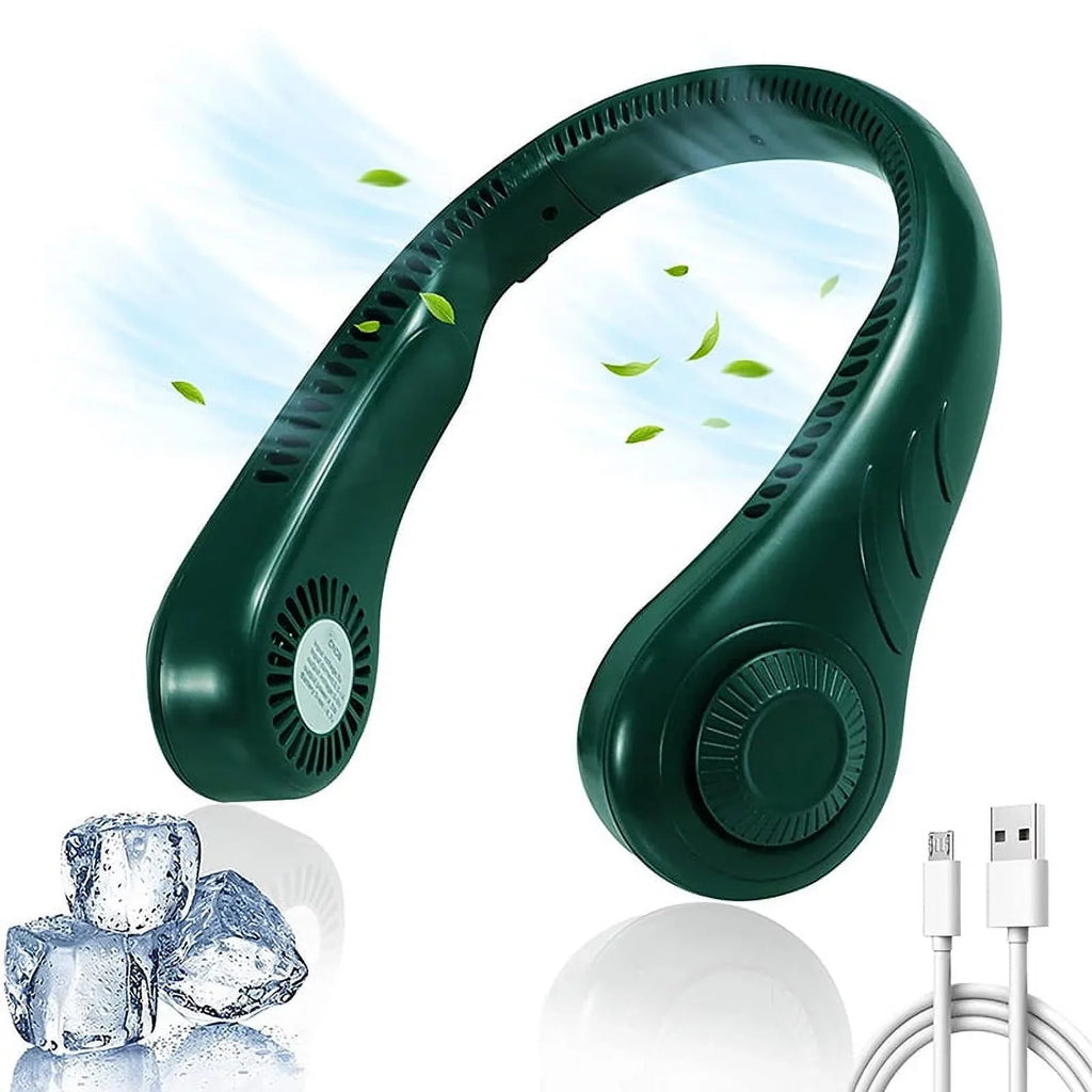HESHENG Portable Mini Fan Neckband Bladeless Neck Hanging Cooler USB Rechargeable Fan , 3 Speed Adjustable For Home Office Outdoor