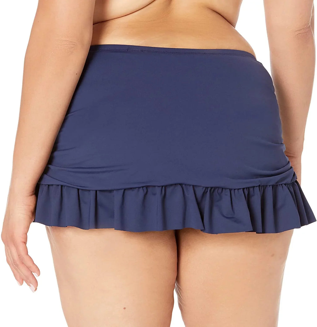 LA BLANCA Women's Navy Stretch Tummy Control Ruched Lined Moderate Coverage Ruffled Island Goddess Swim Skirt Swimsuit Bottom 16W