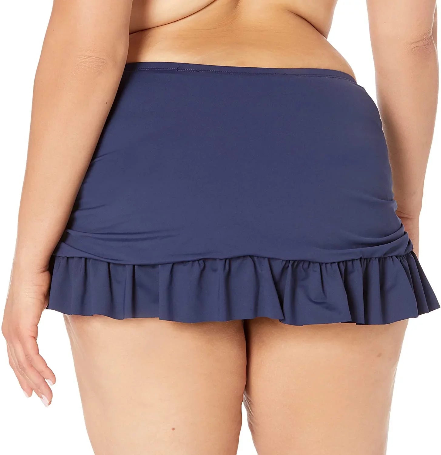 LA BLANCA Women's Navy Stretch Tummy Control Ruched Lined Moderate Coverage Ruffled Island Goddess Swim Skirt Swimsuit Bottom 16W