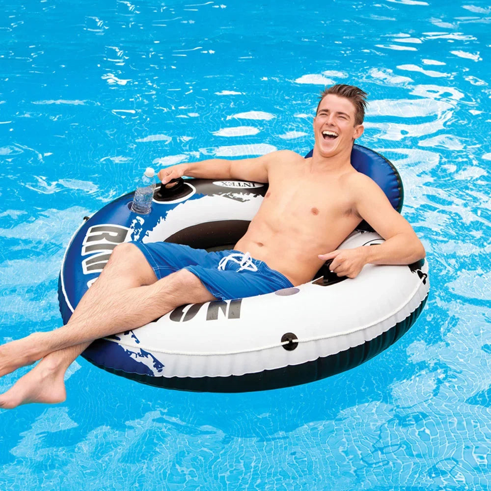 Intex River Run 1 Person Floating Tube (3 Pack) and 12 Volt Electric Air Pump