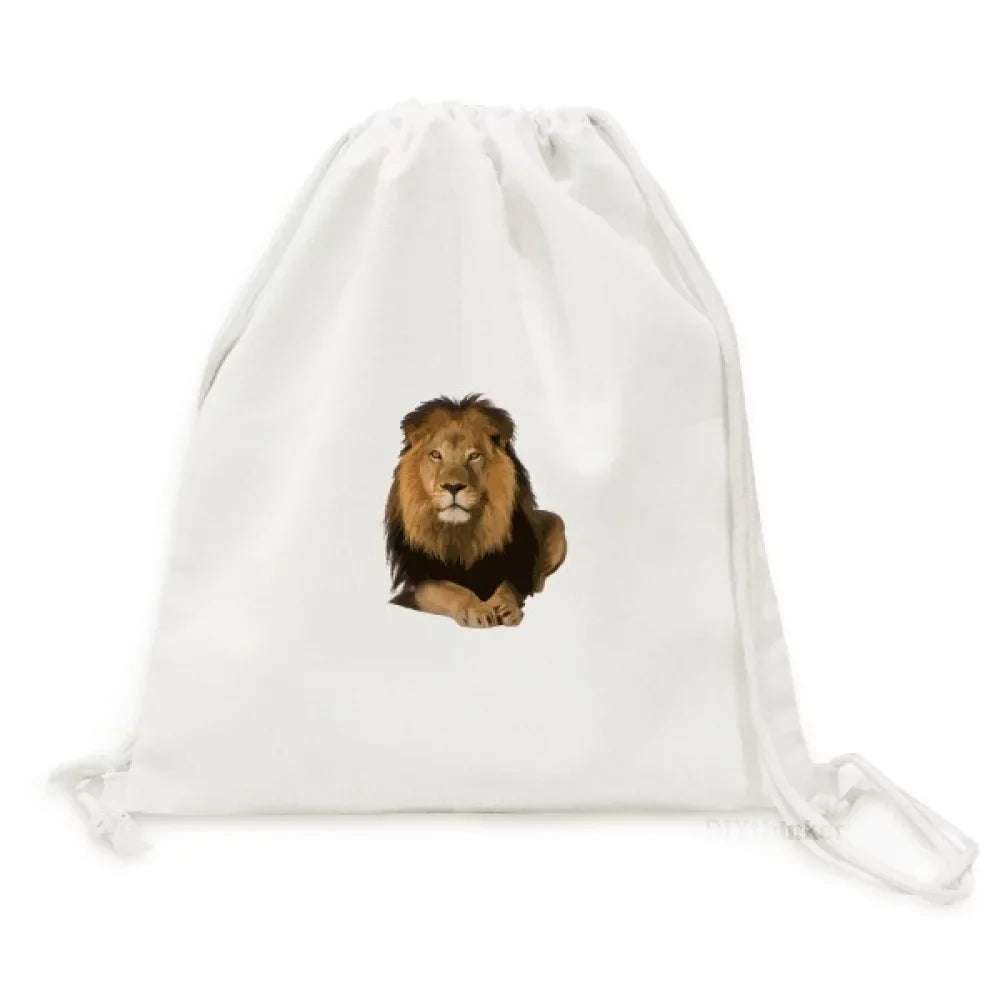 Feline Lions Lie Fierce Art Deco Fashion Backpack Canvas Drawstring Reusable Mesh Shopping Bag