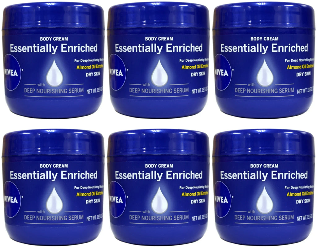 NIVEA Essentially Enriched Body Cream Almond Oil Deep Nourishing Serum 13.5 oz Pack of 6