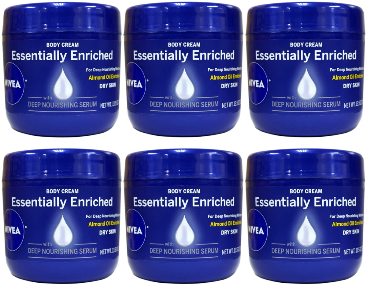 NIVEA Essentially Enriched Body Cream Almond Oil Deep Nourishing Serum 13.5 oz Pack of 6
