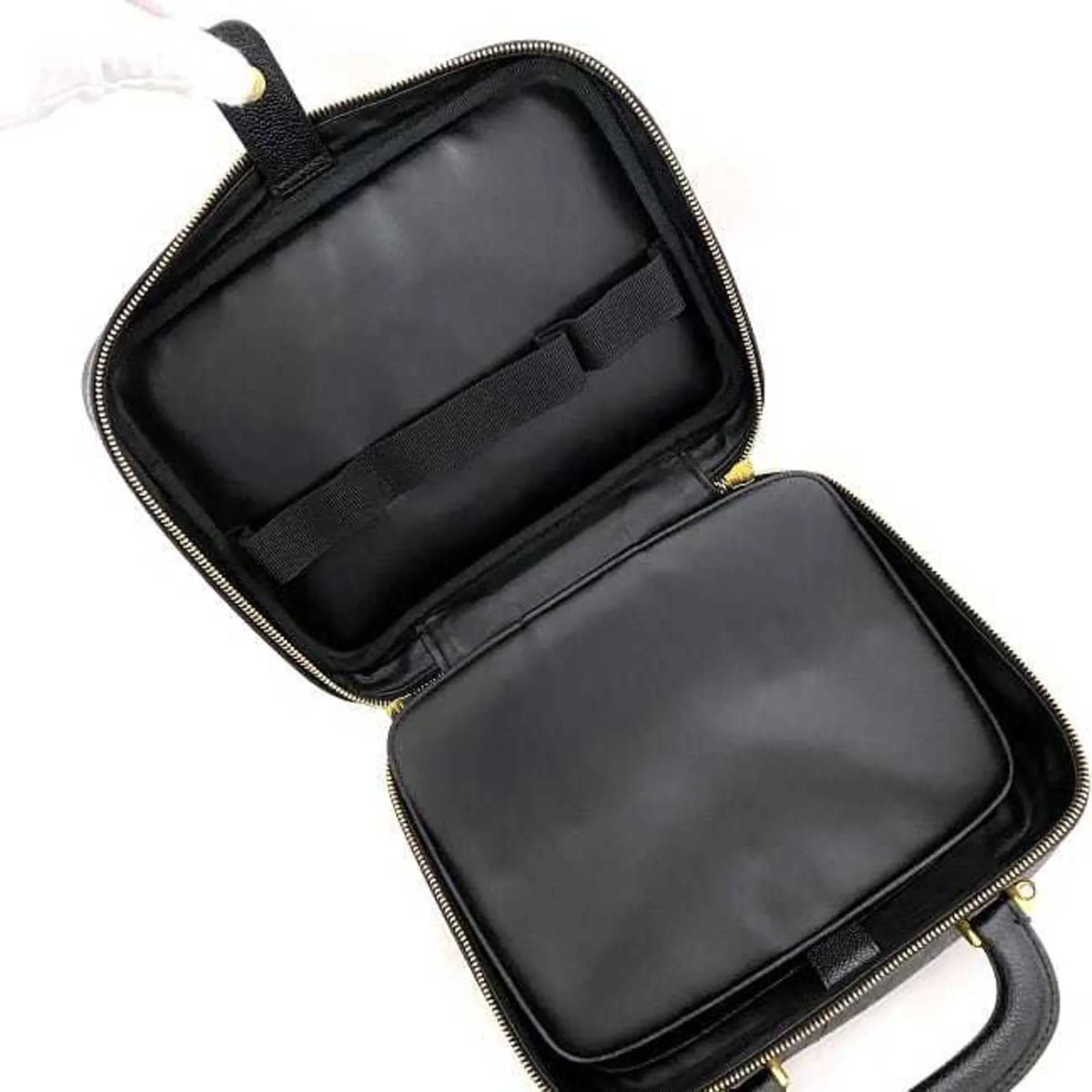 Pre-Owned Chanel Handbag Vanity Bag Black Gold Cocomark A07061 Leather GP Caviar Skin 4th CHANEL Stitch (Good)