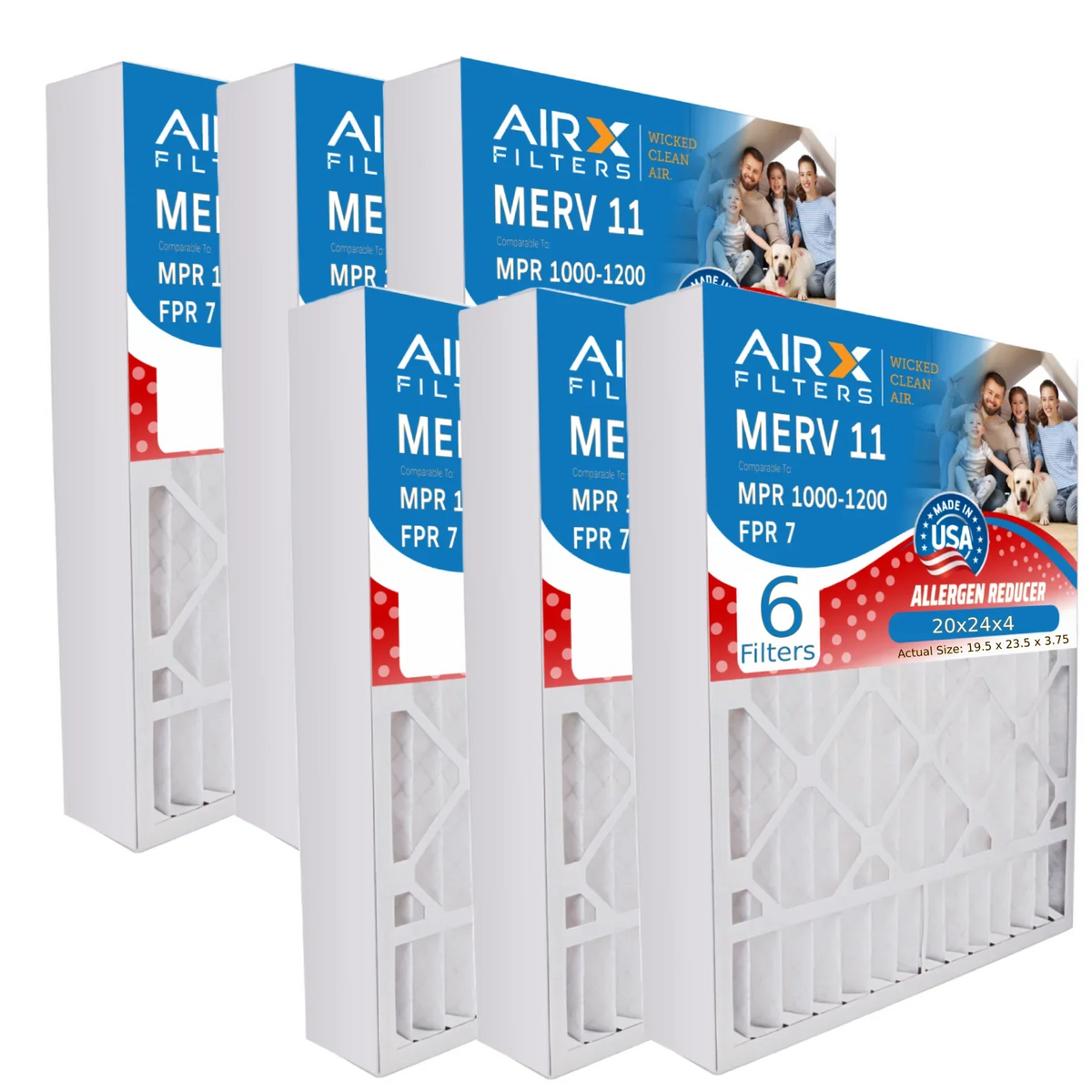 20x24x4 Air Filter MERV 11 Comparable to MPR 1000, MPR 1200 & FPR 7 Electrostatic Pleated Air Conditioner Filter 6 Pack HVAC Premium USA Made 20x24x4 Furnace Filters by AIRX FILTERS WICKED CLEAN AIR.