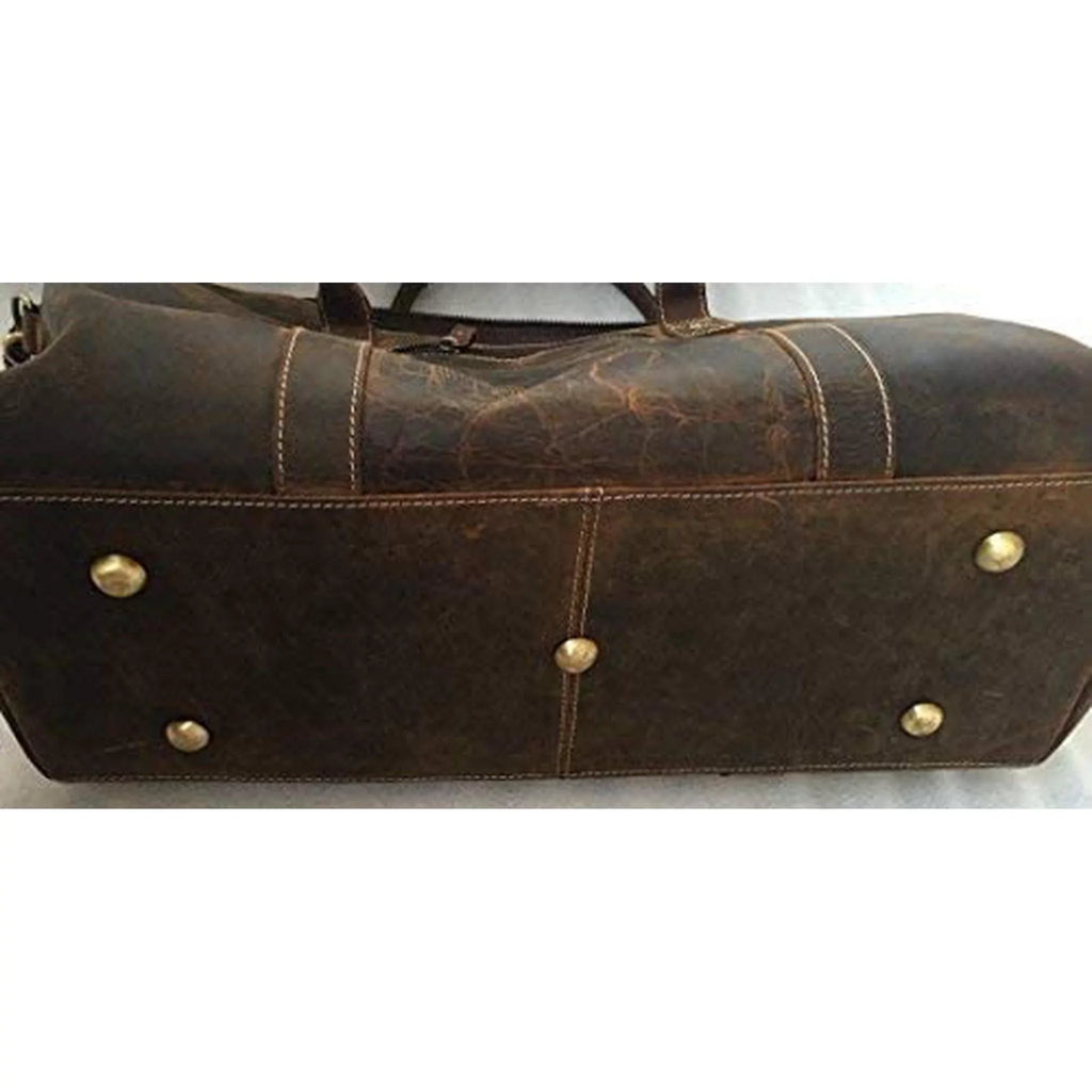 FR Fashion Co. 20" Men's Vintage Distressed Buffalo Leather Duffle Bag | Spacious & Stylish | Adjustable Shoulder Strap
