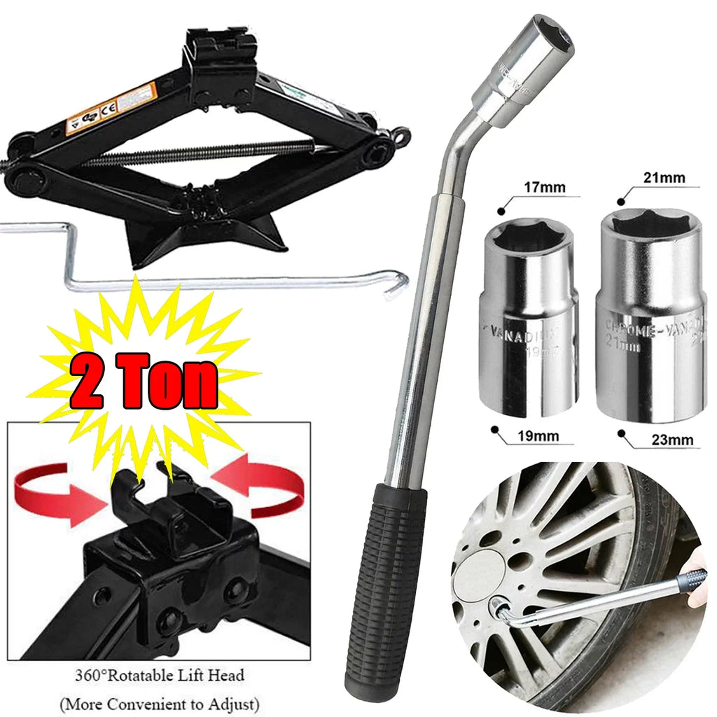 Dayplus Heavy Duty 2 Ton Scissor Jack + Extendable Circular part Wrench Car Van Repair Tool Kit