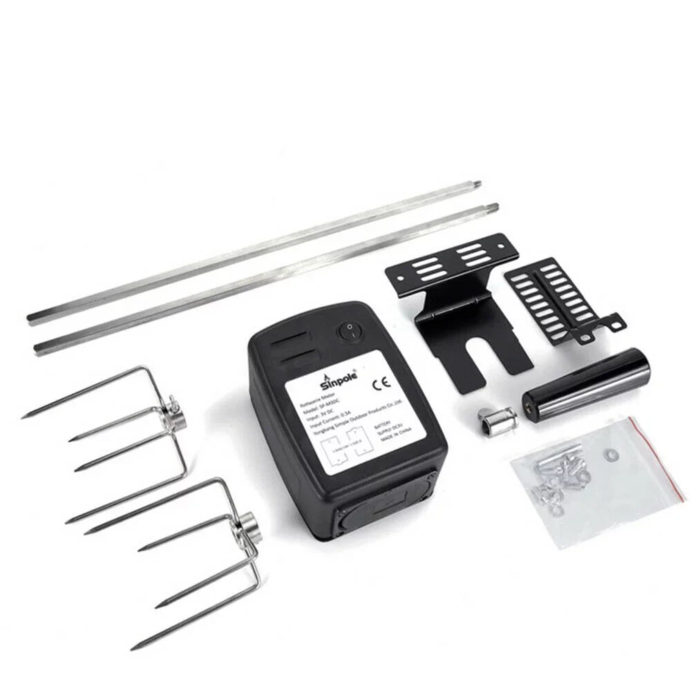 Electric Rotisserie BBQ Grill Roaster Spit Rod Outdoor Barbecue Motor Kit Stainless Steel