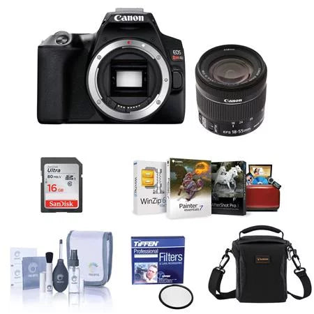 EOS Rebel SL3 DSLR Camera with EF-S 18-55mm f/4-5.6 IS STM Lens, Black - Bundle with Camera Case, 32GB SDHC Card, 58mm UV Filter, Cleaning Kit, MAC Software Package