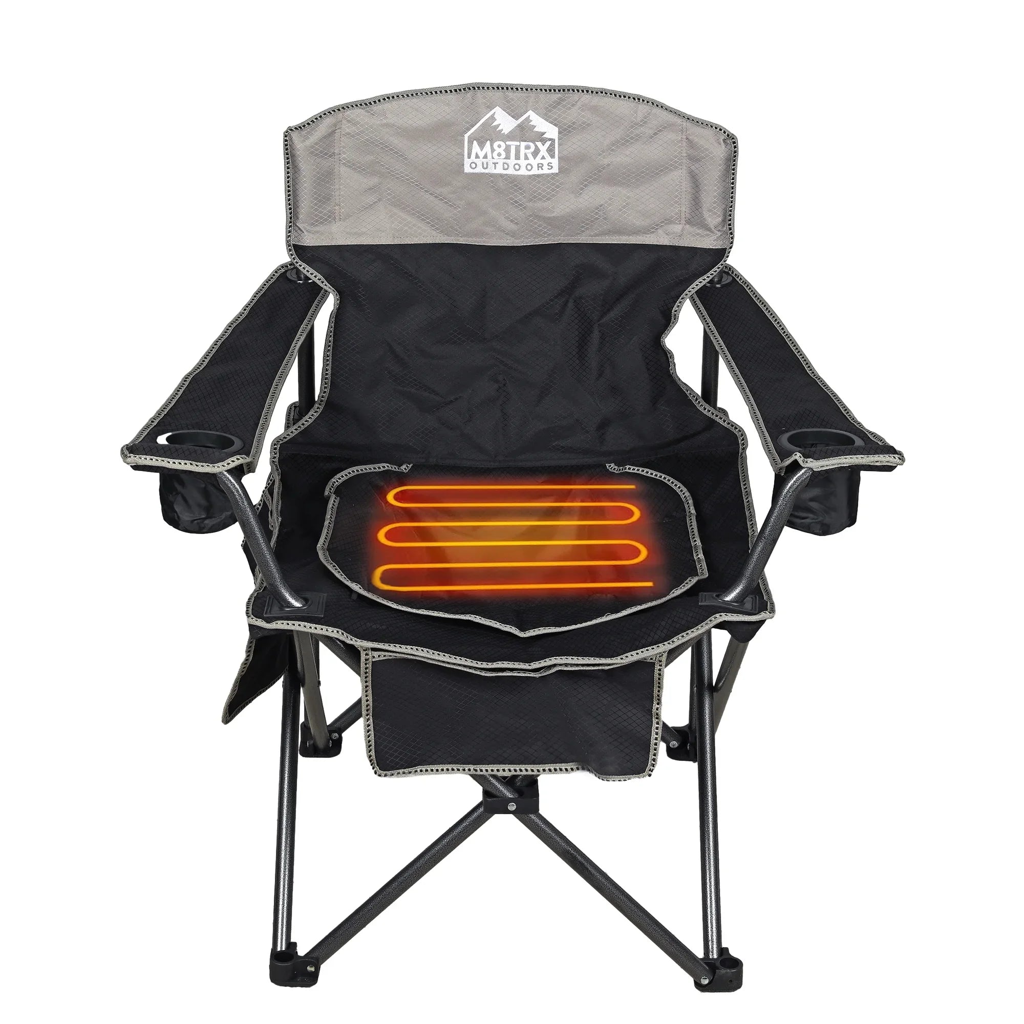 M8TRX Outdoors Heated Camping Chair, Portable Chair w/ 5000mAH Power Bank, 3 Heat Levels, USB Charging Port, Black