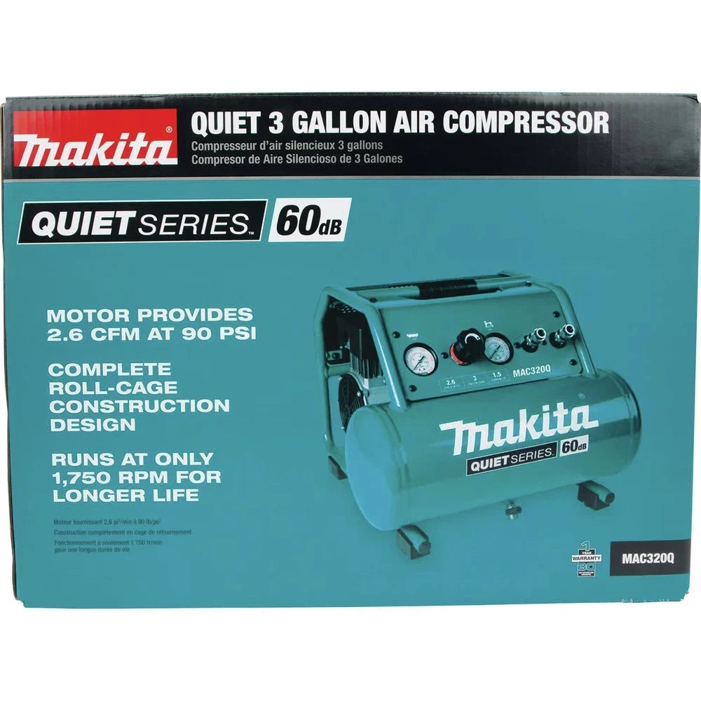 Makita MAC320Q Quiet Series 1-1/2 3 Gallon Oil-Free Hand Carry Air Compressor
