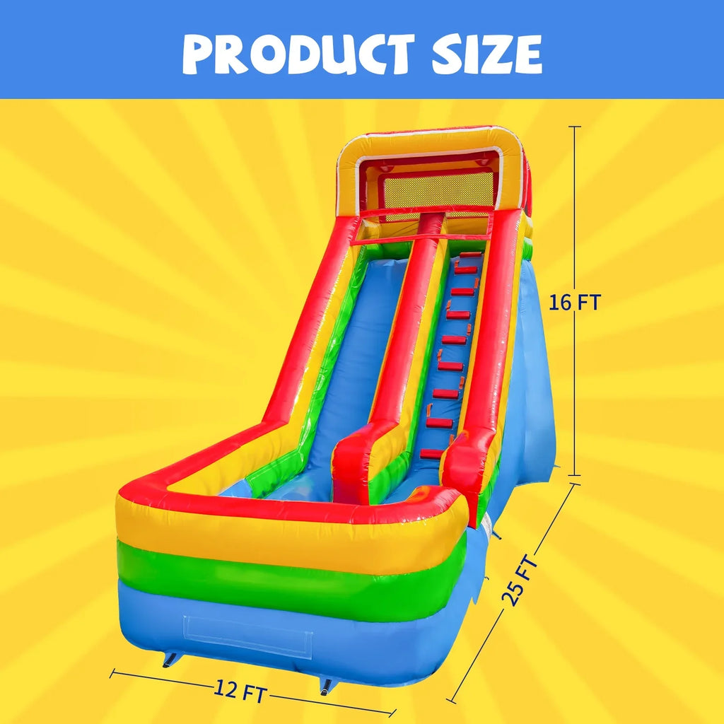 GOOSH 16 FT Inflatable Water Slide with Air Blower, Blow Up Kid Water Slide for Backyard Outdoor Fun, Commercial Grade Water Slide Inflatable- Climbing Wall, Slides & Splash Pool