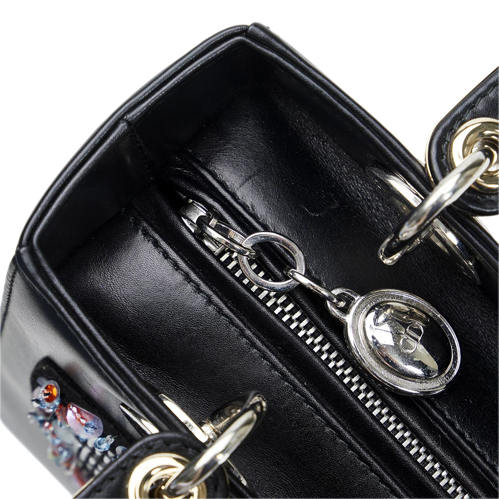 Pre-Owned Authenticated Medium Judgement Lady Dior Calf Leather Black Satchel Unisex (Good)