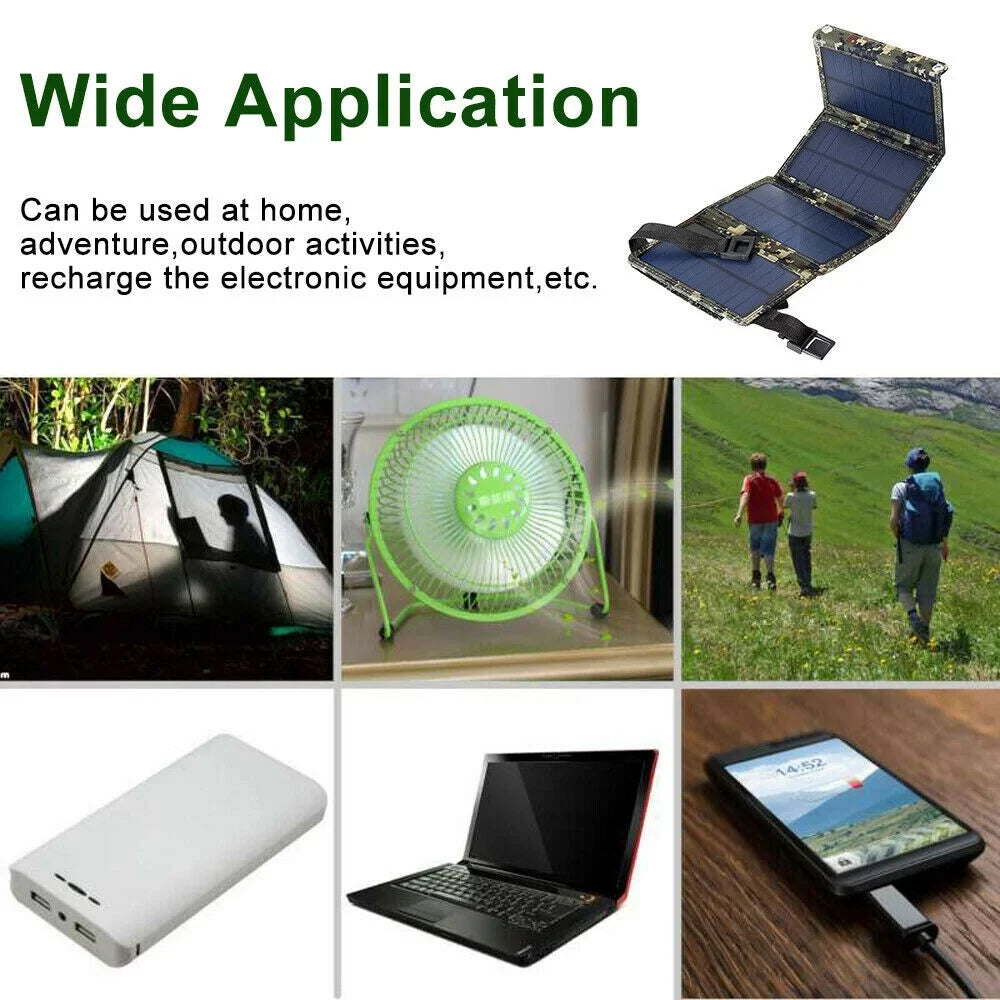 JLLOM Outdoor 80W USB Solar Panel Folding Power Bank Camping Hiking Phone Charger