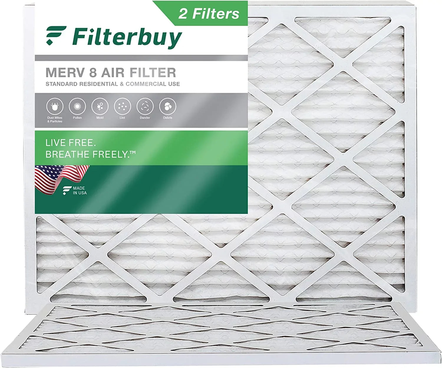 Filterbuy 21x22x1 MERV 8 Pleated HVAC AC Furnace Air Filters (2-Pack)